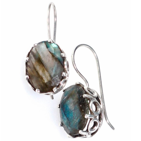 Scrollwork & Labradorite Gemstone Earrings - Picture 1 of 2